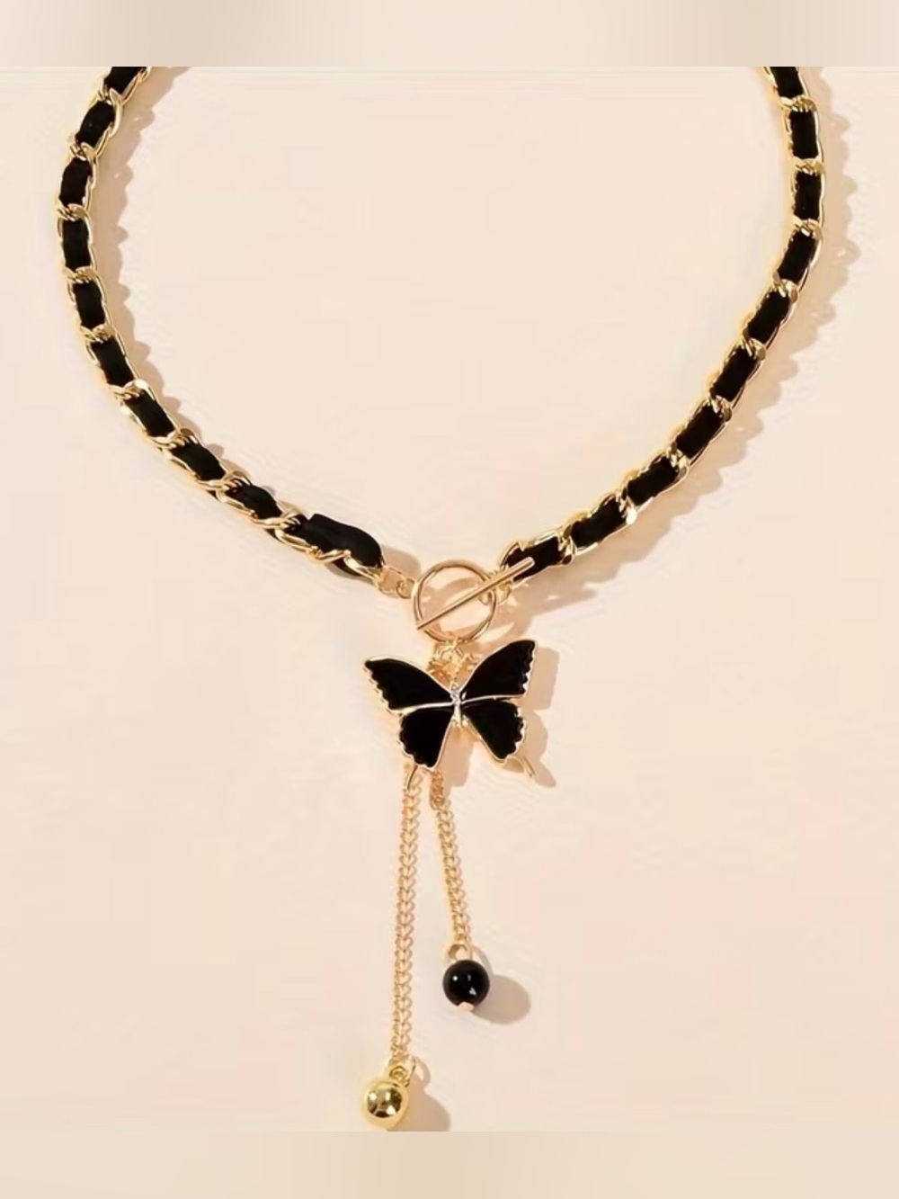 NEW! Elegant Gold Butterfly Pendant Necklace with Black Inlay. 🦋 A1-58 - Picture 2 of 4